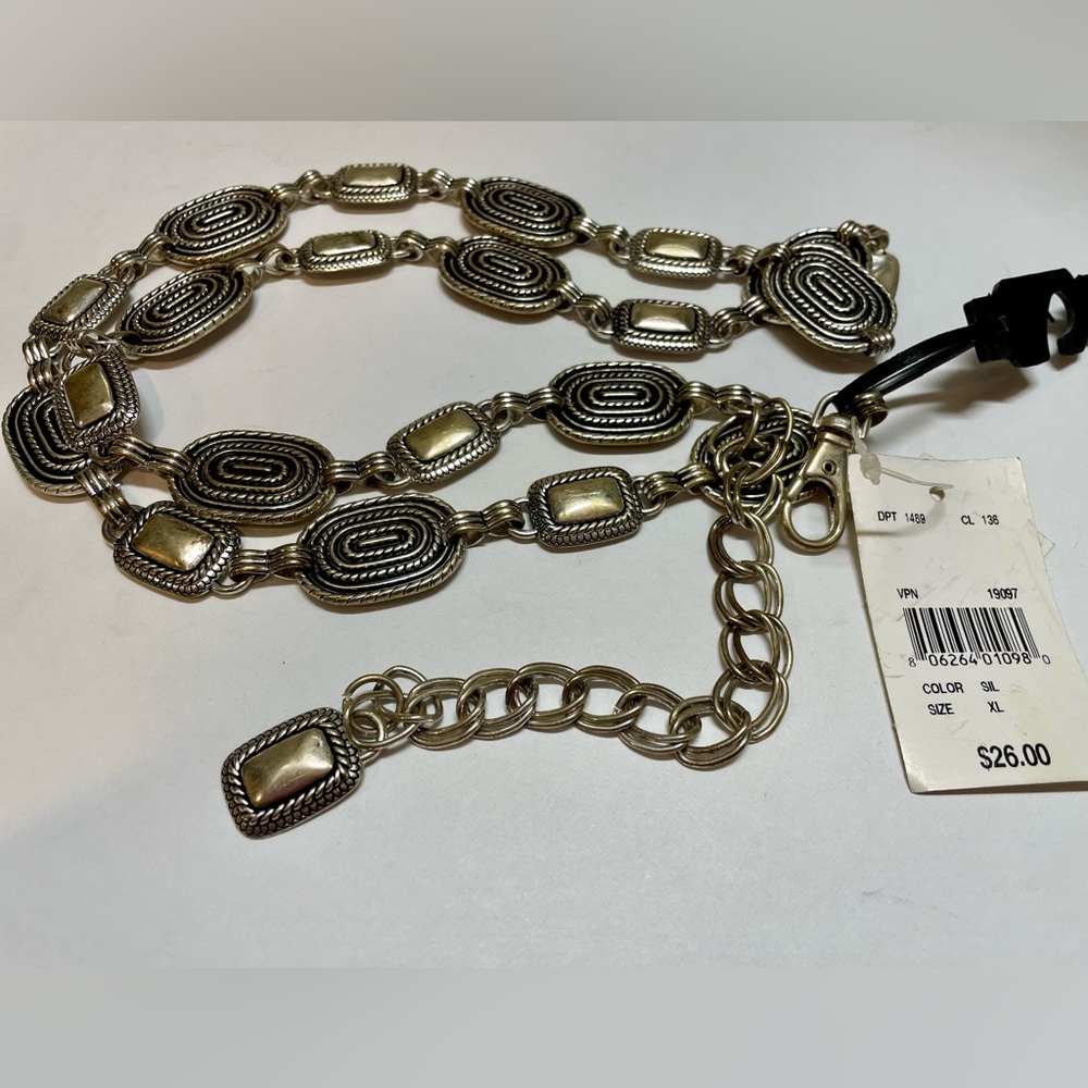 Silver tone chain belt
